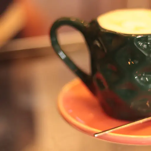 Capuchino en taza de cerámica verde