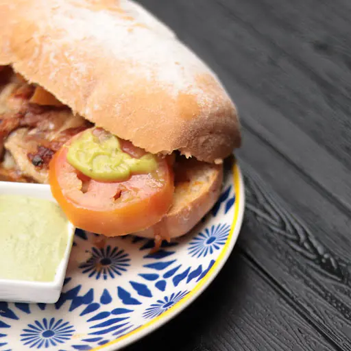 Sánduche de pollo con guacamole en pan focaccia